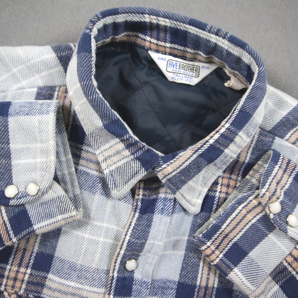 Vintage USA Five Brother Quilted Lined Plaid Tall Men Shirt Jacket XL